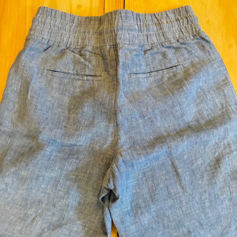 Eileen Fisher Linen Blend Drawstring Trousers in Blue, Pink, and Green - Picture 9 of 15